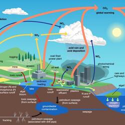 Graphic of pollutants moving in environment.